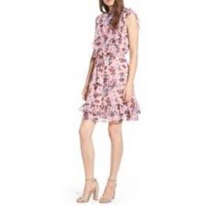 Rebecca Minkoff Kika Dress Floral Flutter Sleeve Dress Pink Floral Sz M